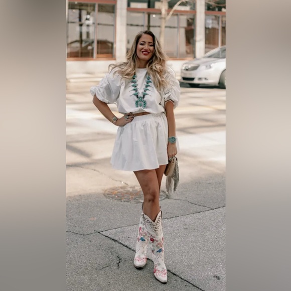 Dingo Size 11 M White Poppy Floral Embroidery Studded Women’s Cowboy Boots - Picture 6 of 16